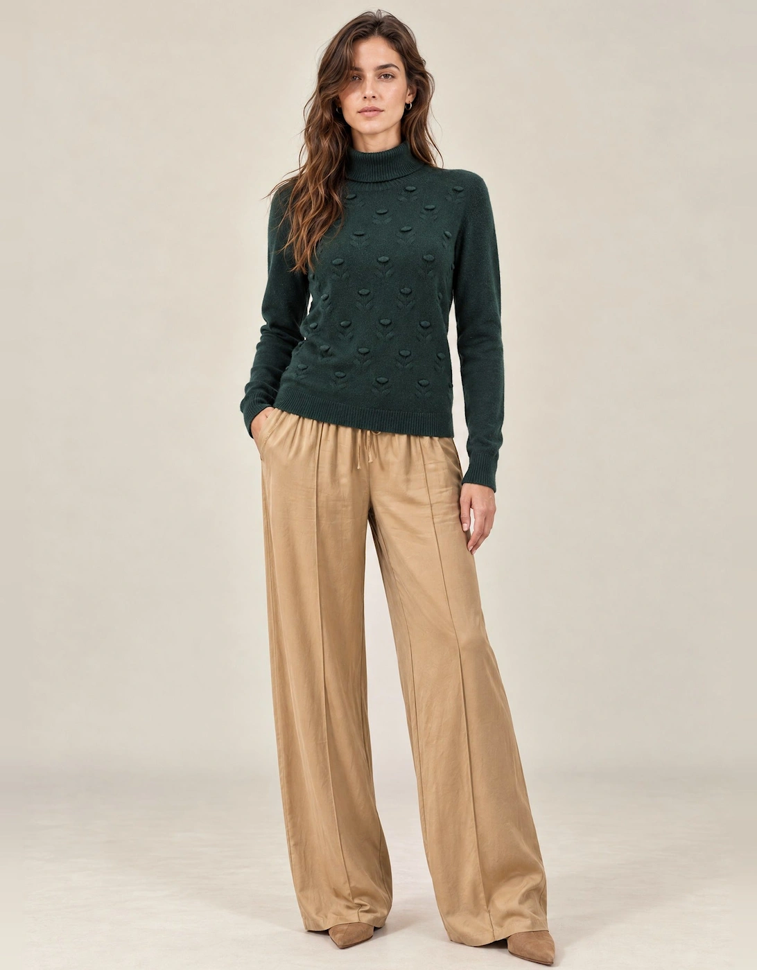 Green Floral Roll Neck Jumper