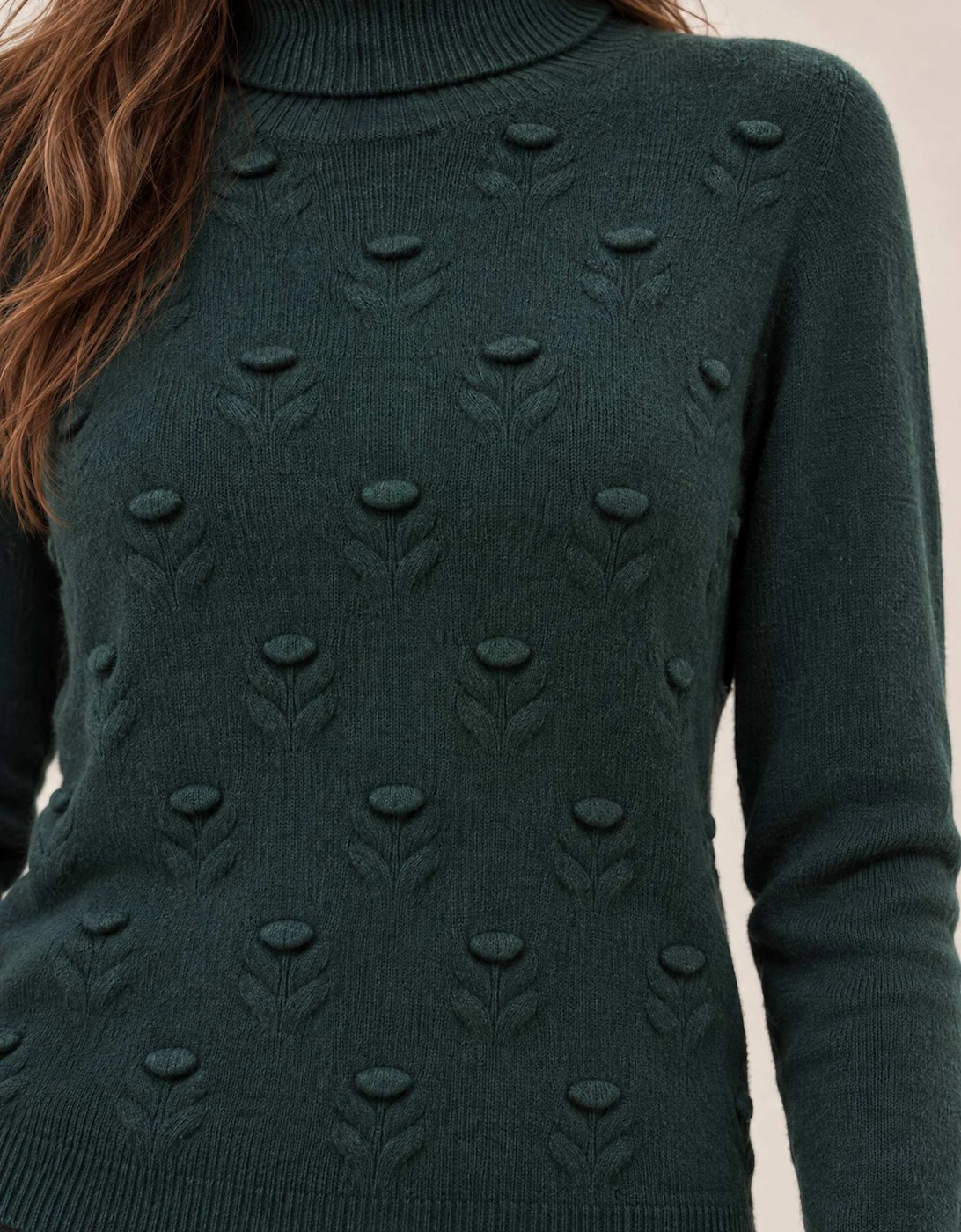 Green Floral Roll Neck Jumper