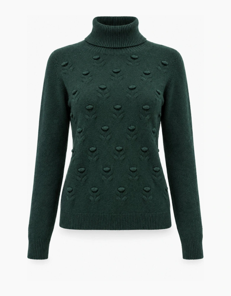 Green Floral Roll Neck Jumper