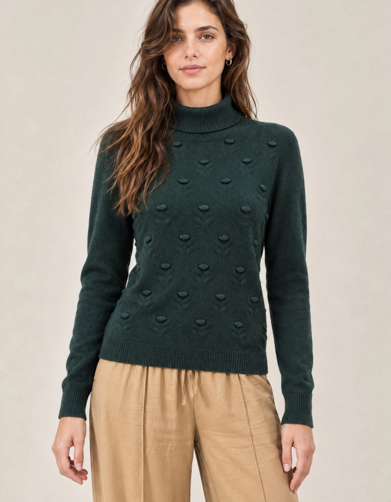 Green Floral Roll Neck Jumper