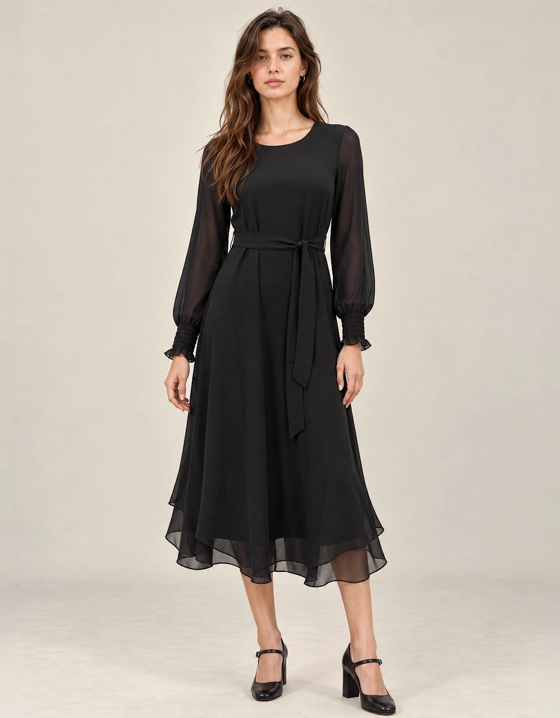 Black Belted Midi Dress