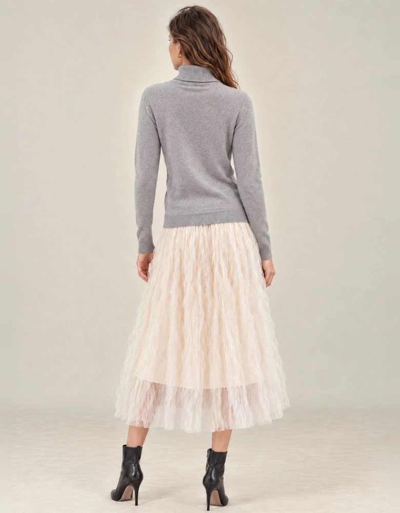Grey Floral Roll Neck Jumper