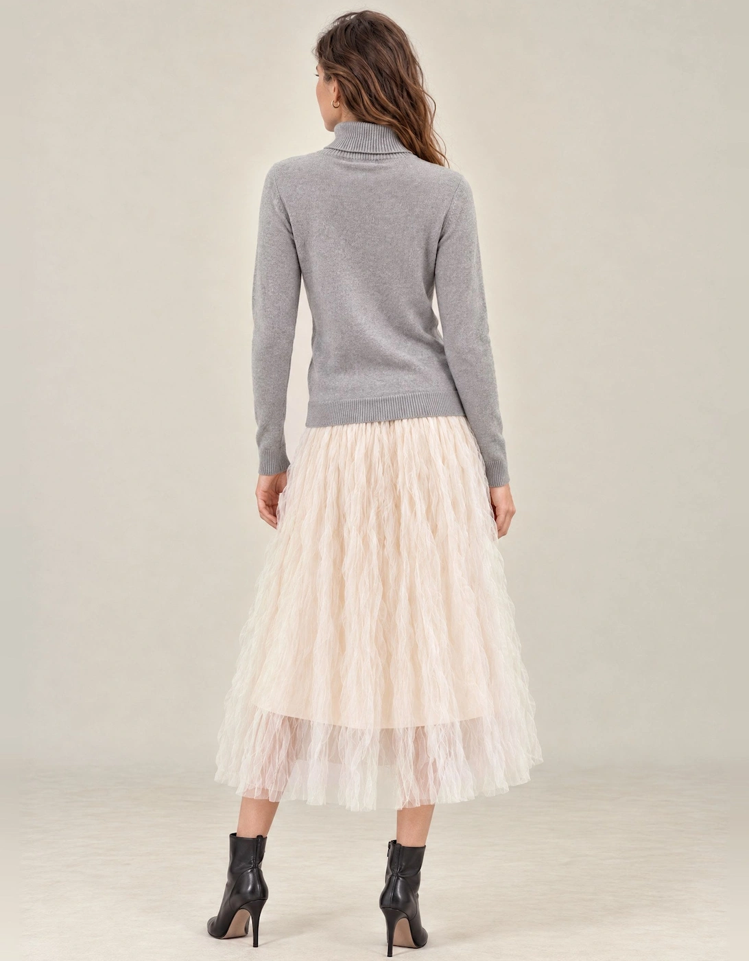 Grey Floral Roll Neck Jumper