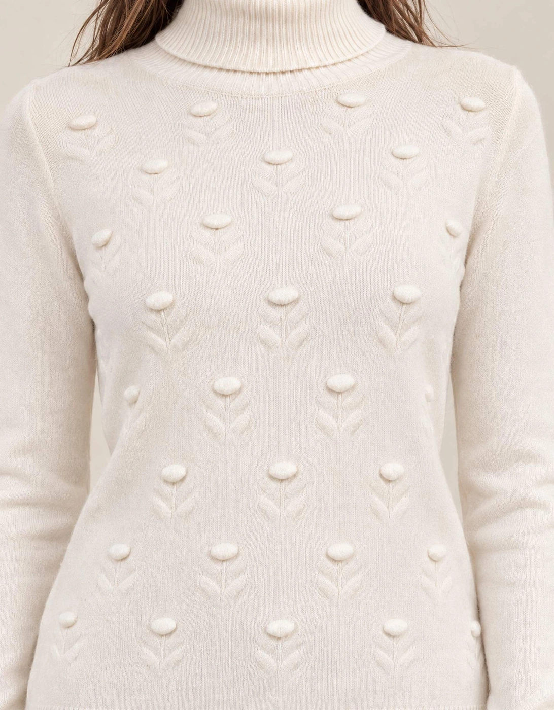 Cream Floral Roll Neck Jumper