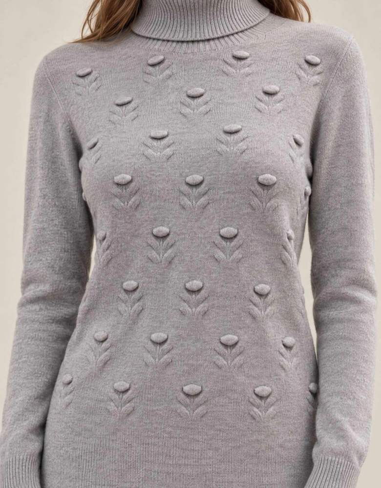 Grey Floral Roll Neck Jumper