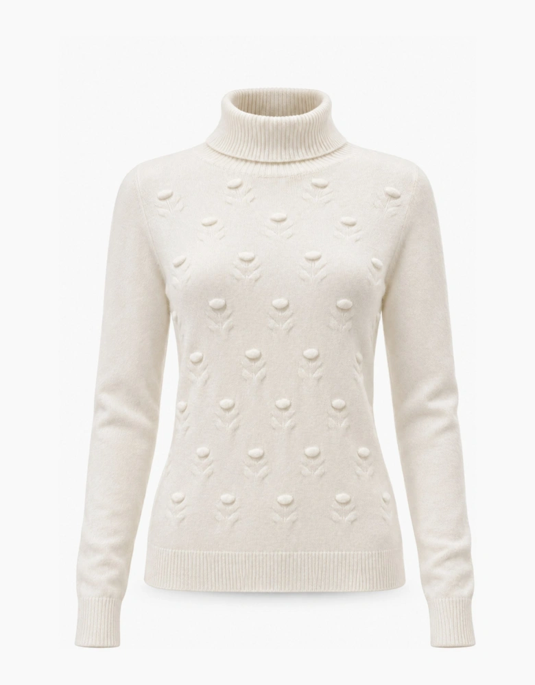 Cream Floral Roll Neck Jumper