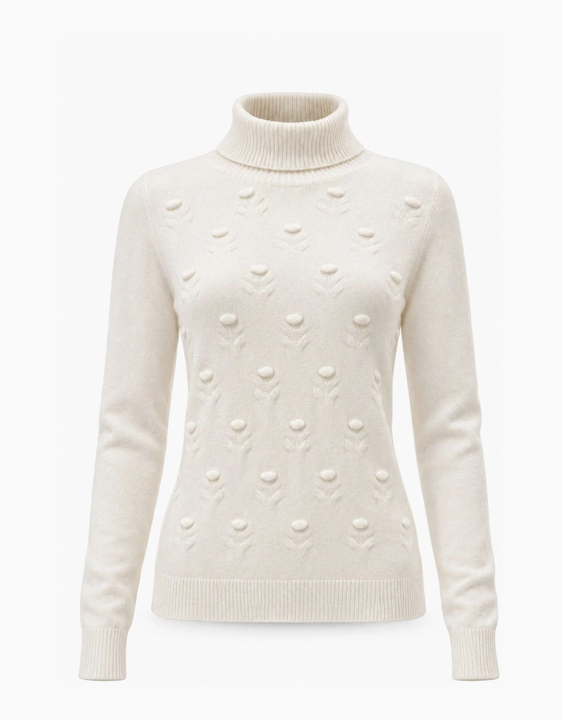 Cream Floral Roll Neck Jumper