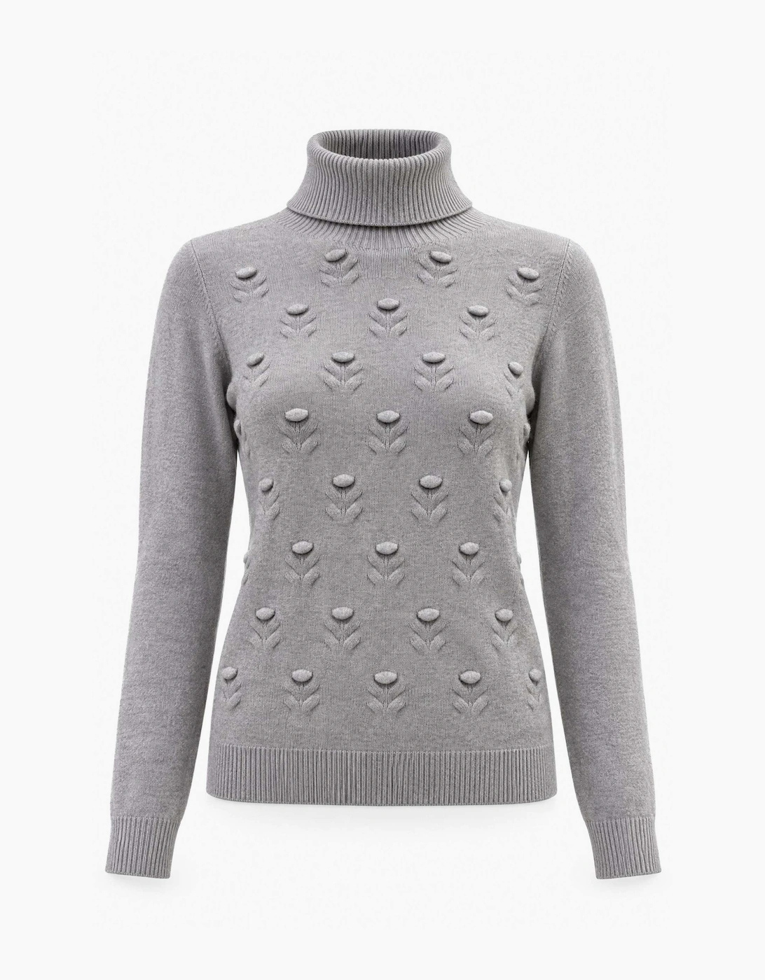 Grey Floral Roll Neck Jumper