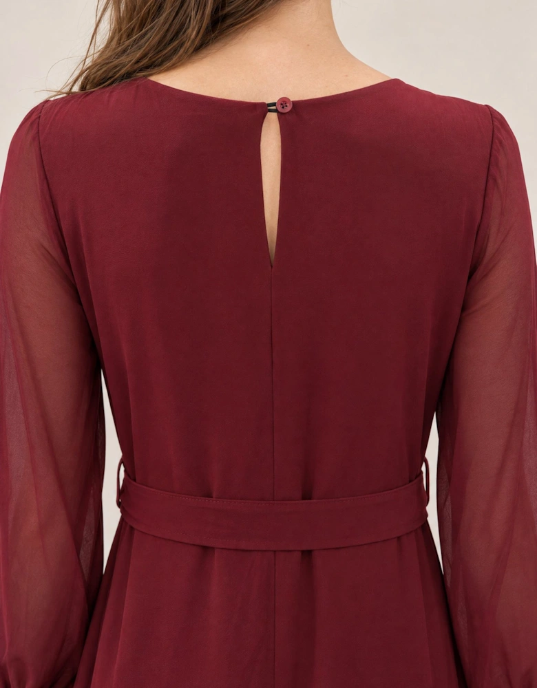 Burgundy Belted Midi Dress