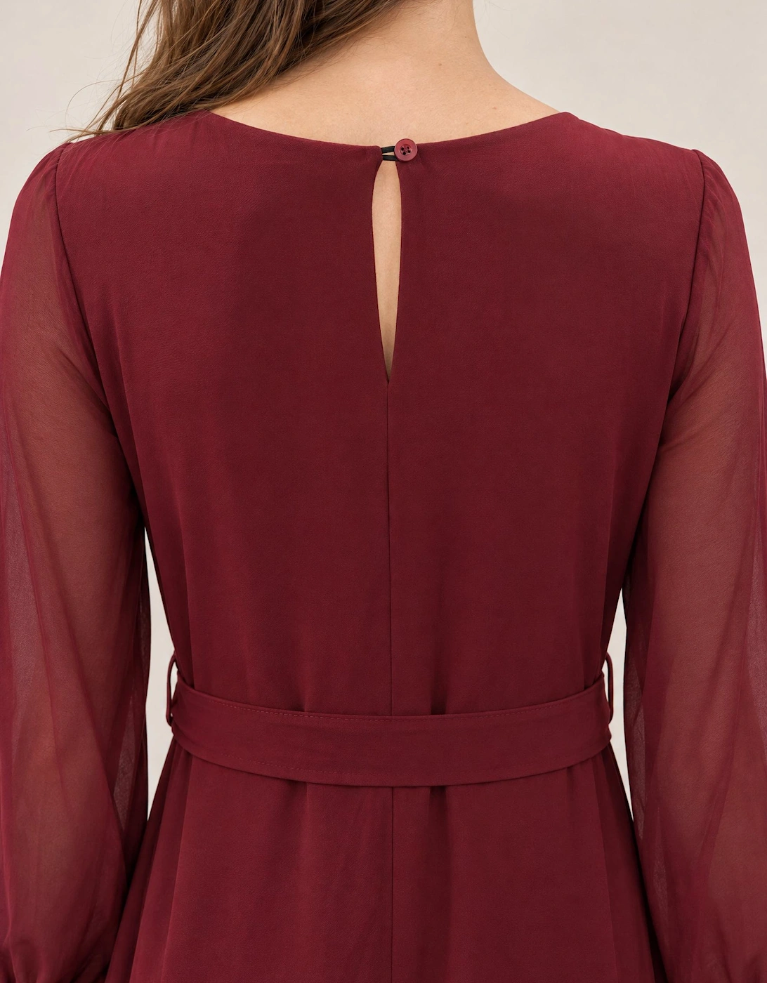 Burgundy Belted Midi Dress