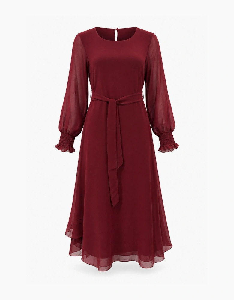 Burgundy Belted Midi Dress