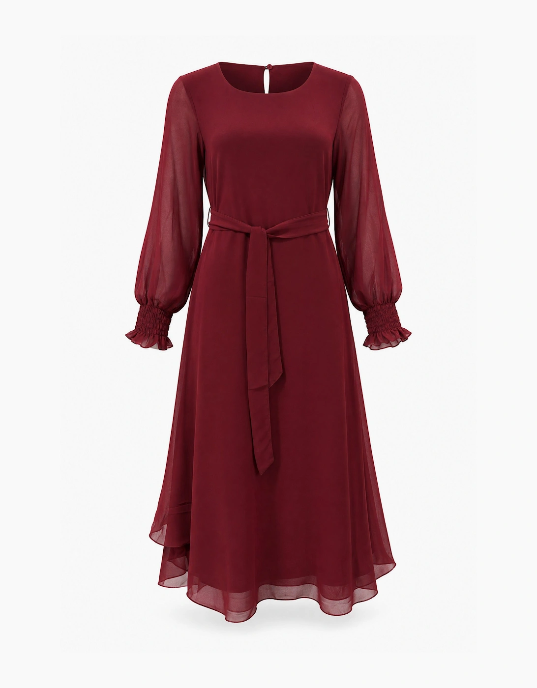 Burgundy Belted Midi Dress