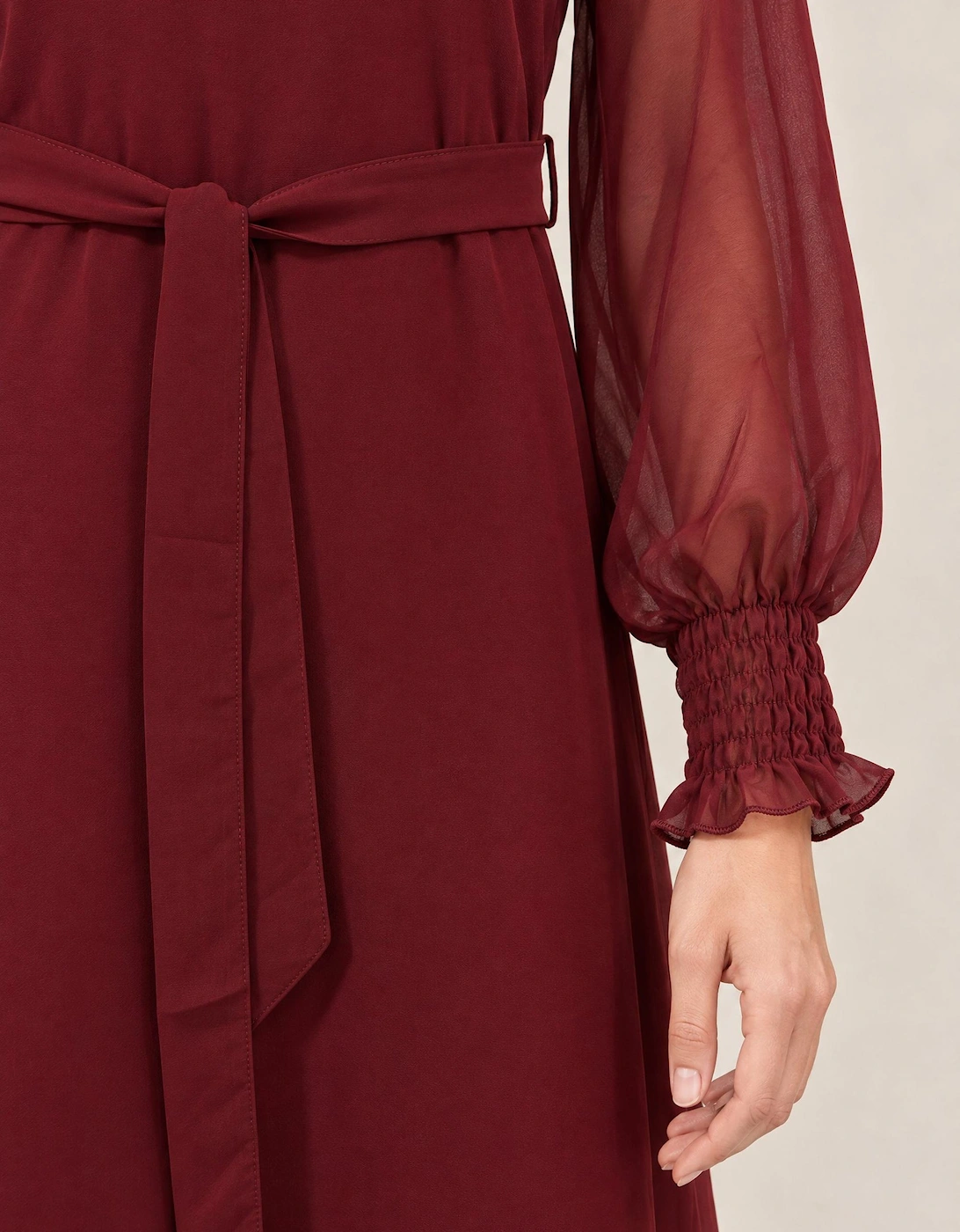 Burgundy Belted Midi Dress