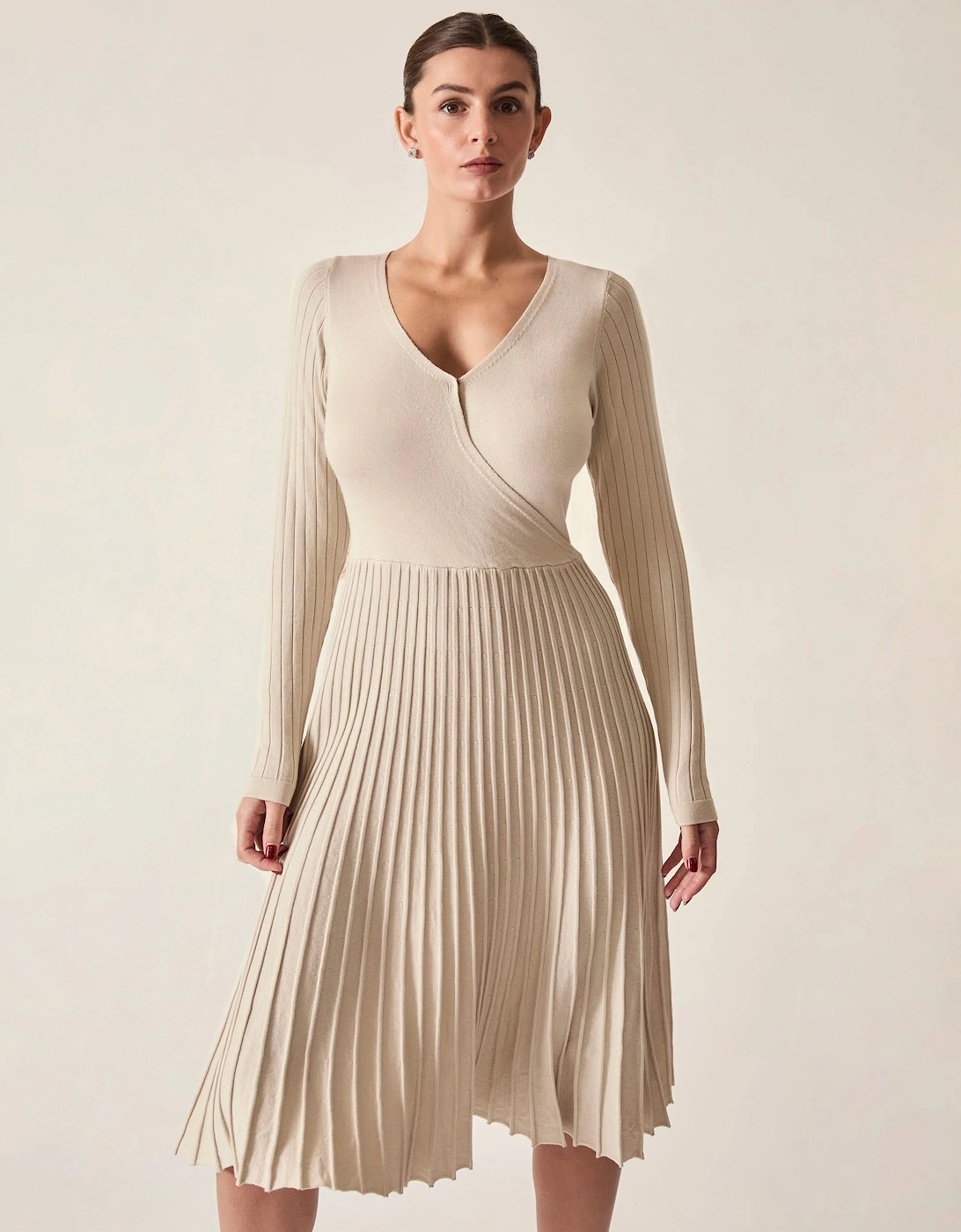 Cream Wrap Knit Dress