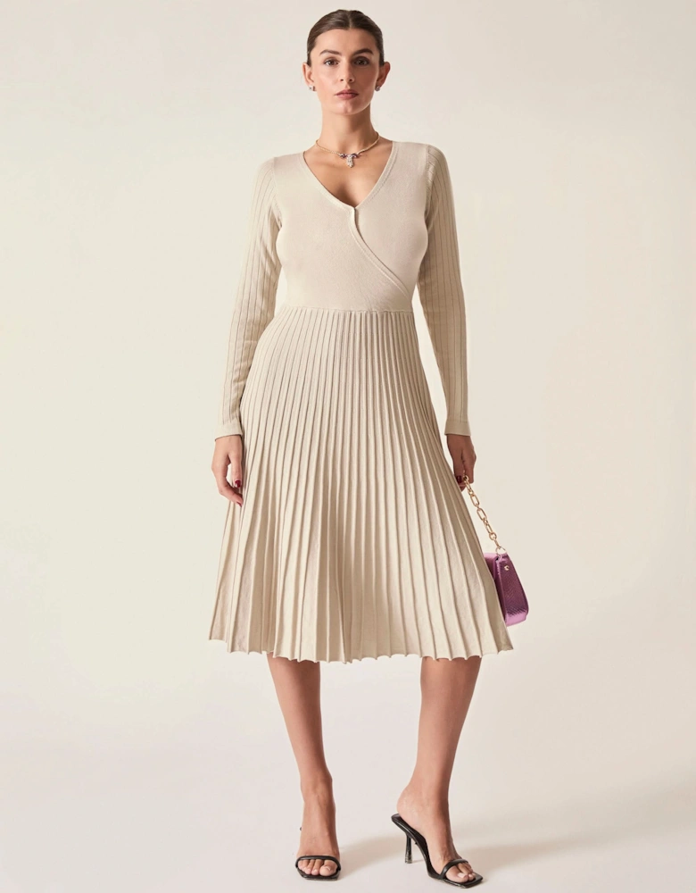 Cream Wrap Knit Dress