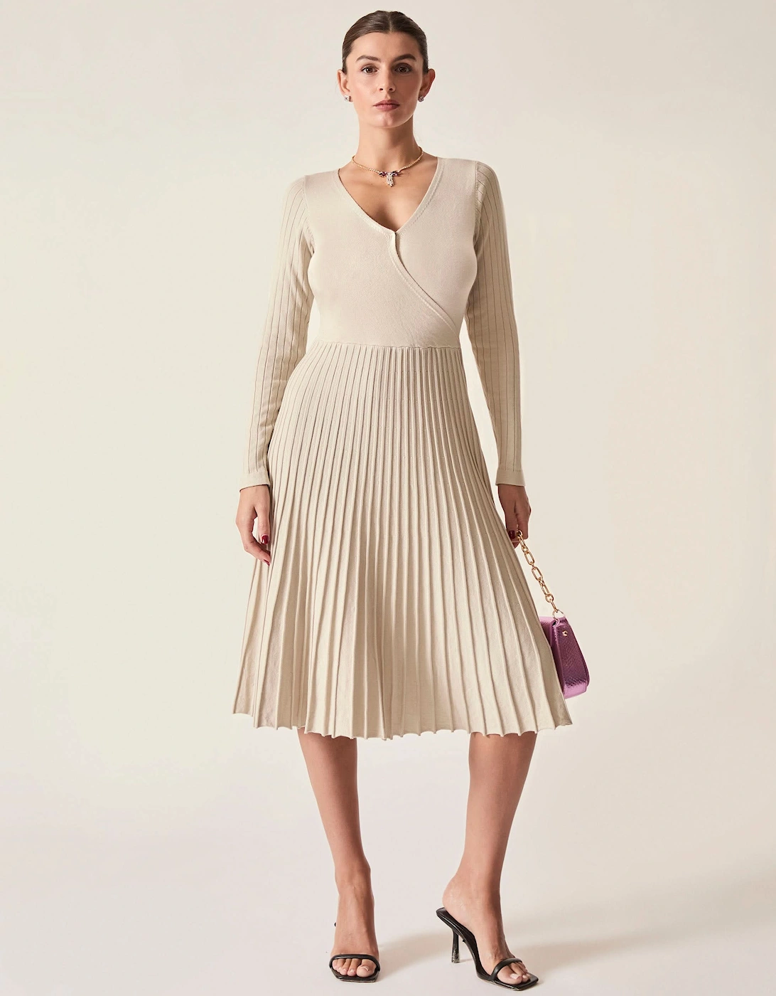 Cream Wrap Knit Dress