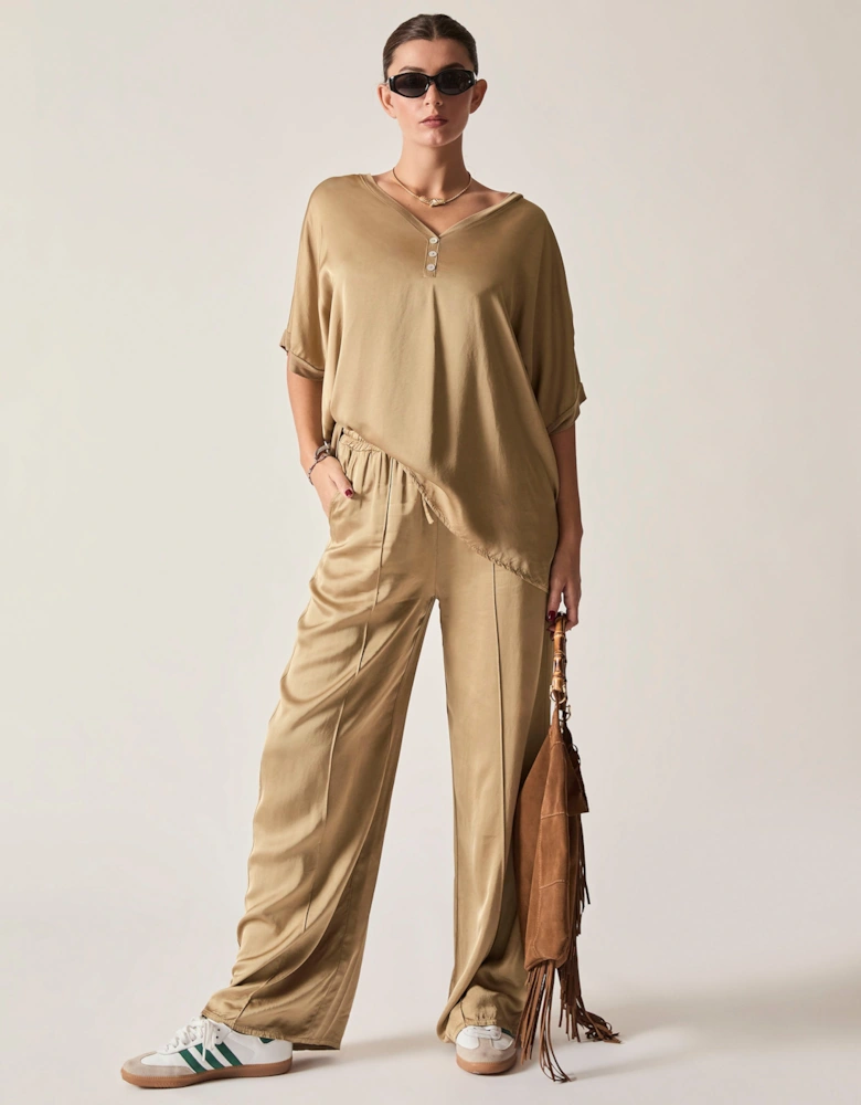 Camel Button Detail Relaxed Fit Top