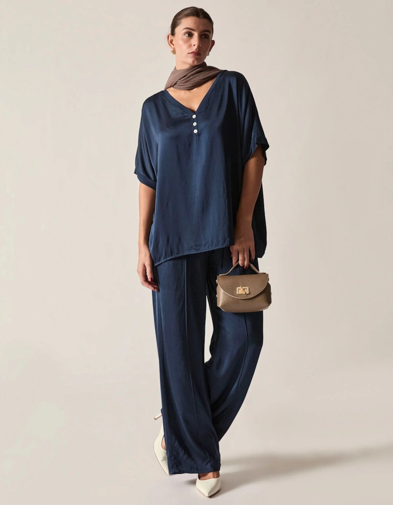Navy Button Detail Relaxed Fit Top