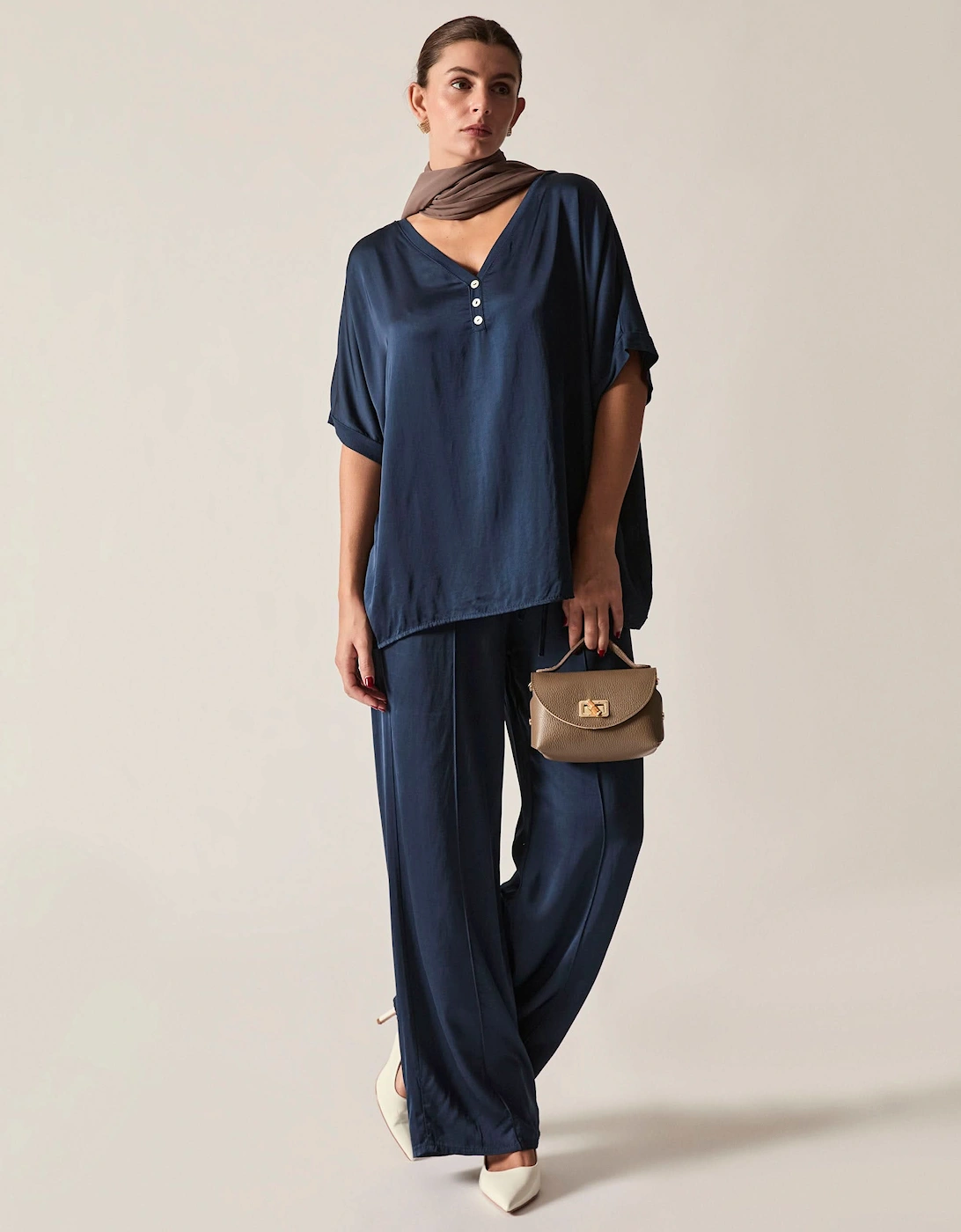 Navy Button Detail Relaxed Fit Top