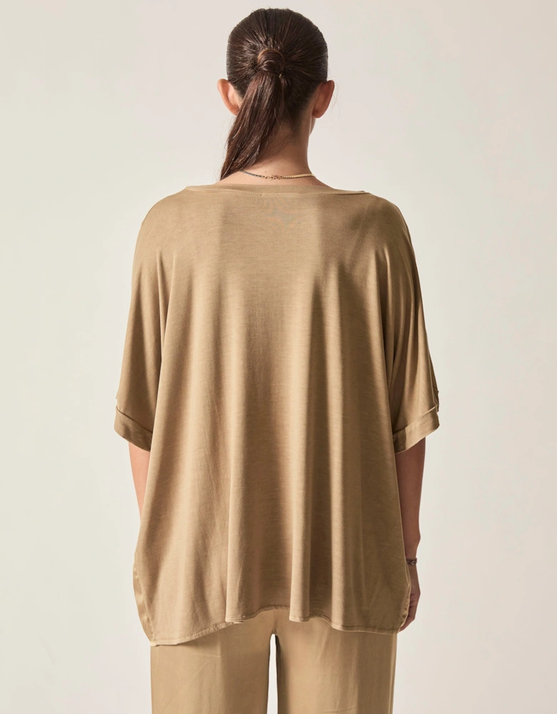 Camel Button Detail Relaxed Fit Top