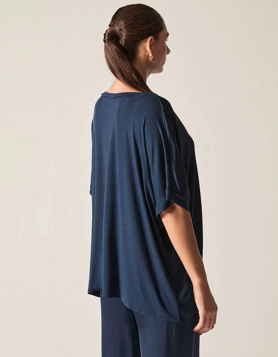 Navy Button Detail Relaxed Fit Top