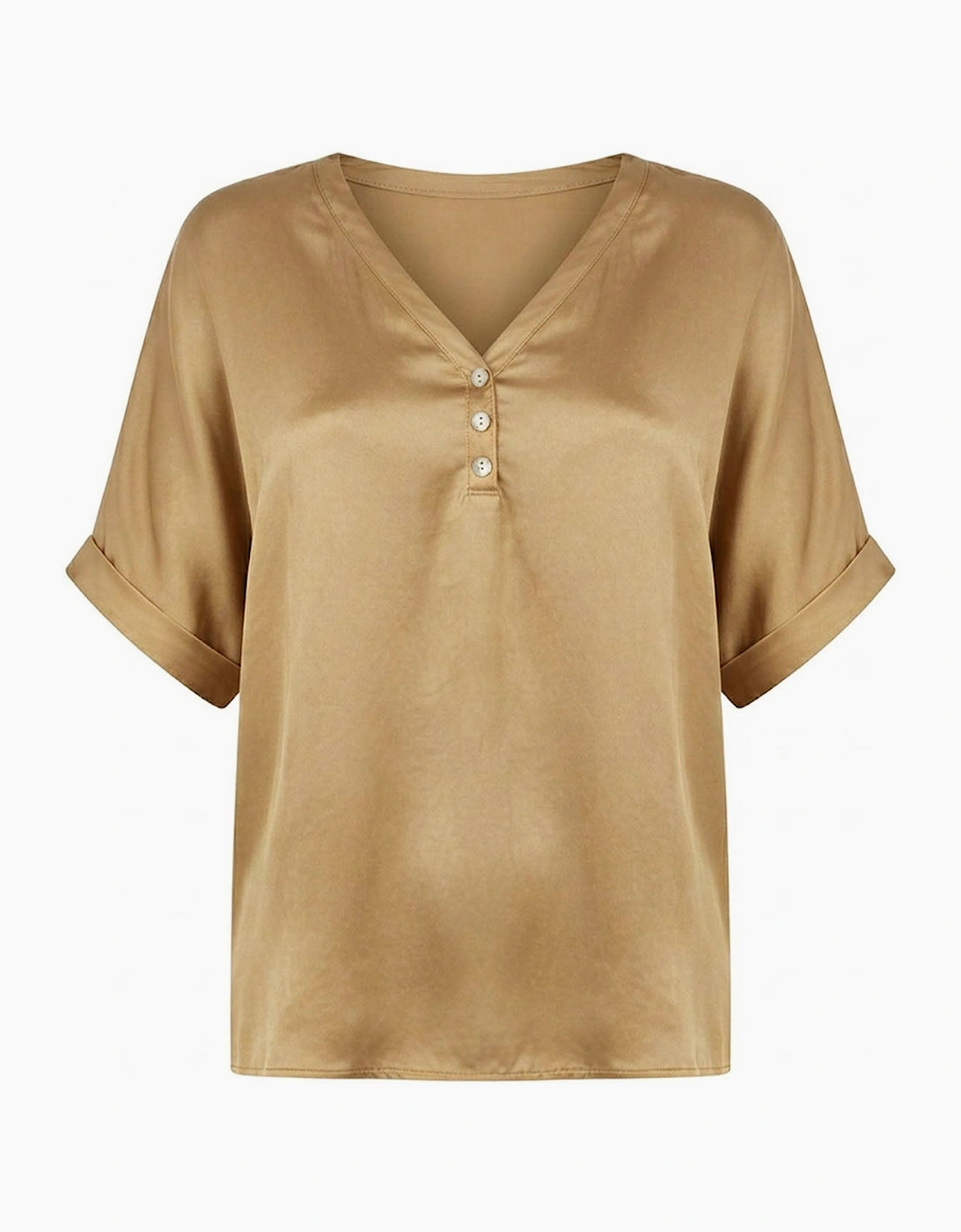 Camel Button Detail Relaxed Fit Top