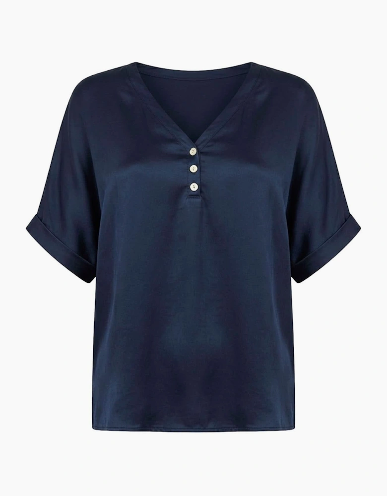 Navy Button Detail Relaxed Fit Top
