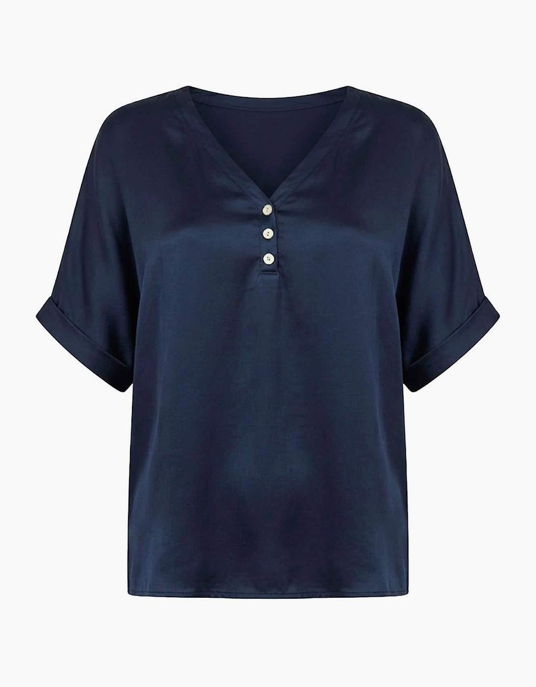 Navy Button Detail Relaxed Fit Top