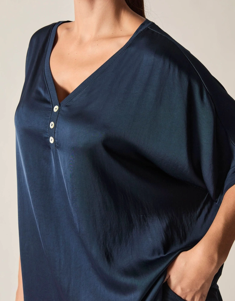 Navy Button Detail Relaxed Fit Top