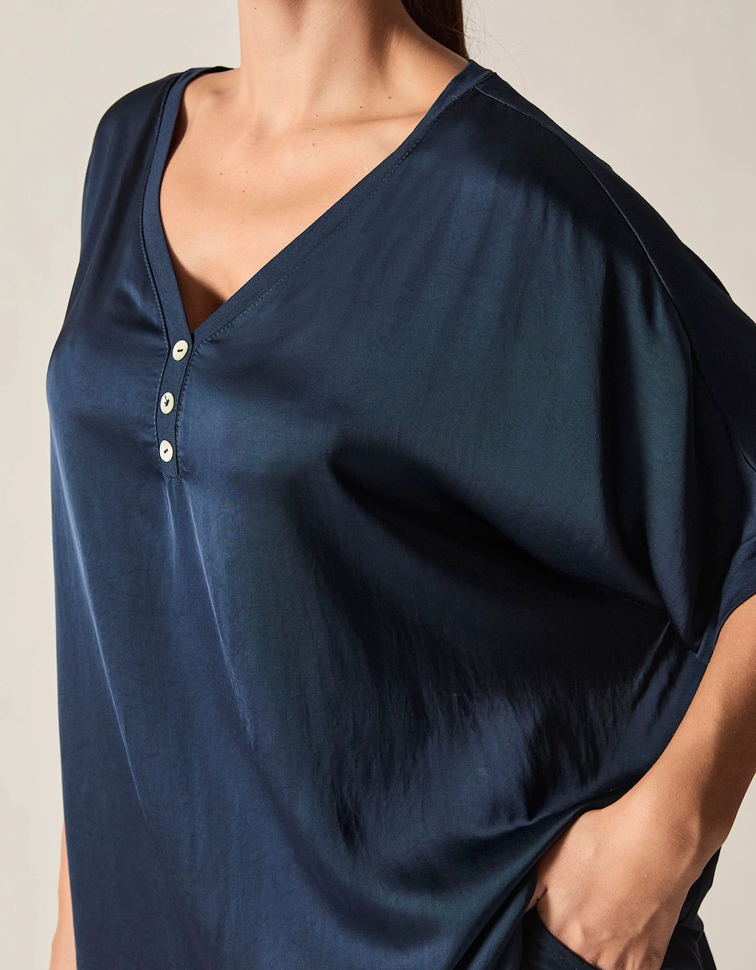 Navy Button Detail Relaxed Fit Top