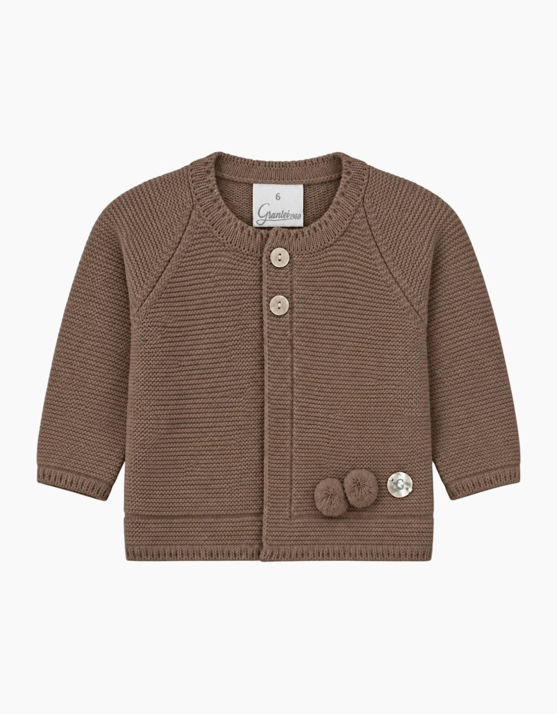 Brown Knit Pom Pom Cardigan
