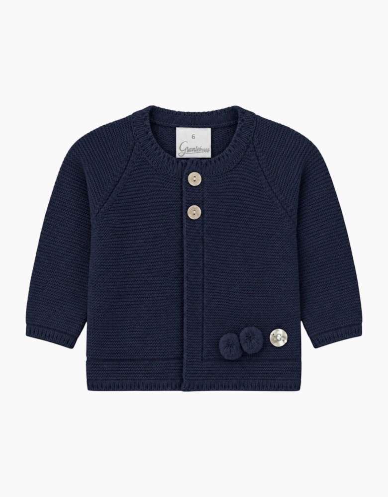 Navy Knit Pom Pom Cardigan