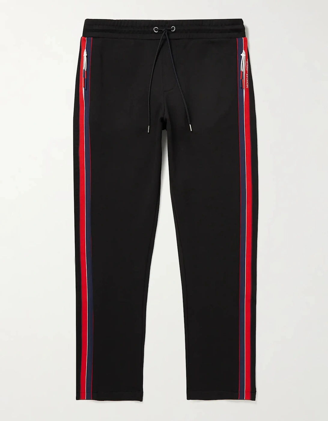 MONCLER STRIPED STRAIGHT LEG SWEATPANTS BLACK