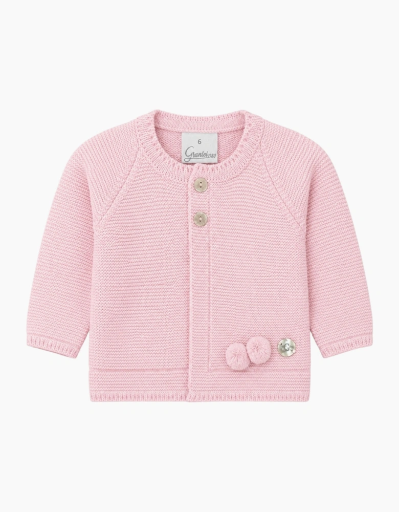 Girls Pale Pink Knit Pom Pom Cardigan