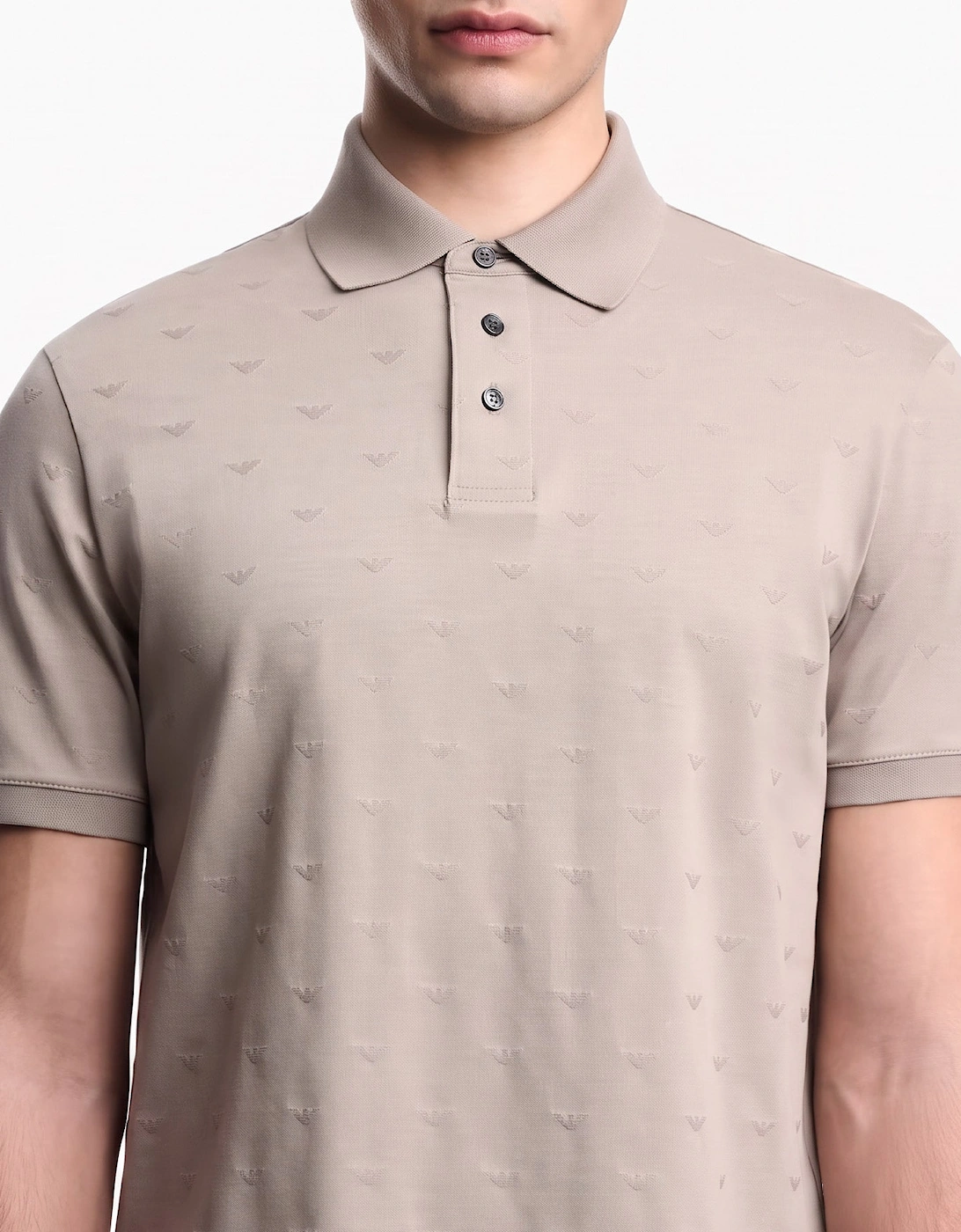 Emporio Armani All Over Micro Eagle Polo Beige