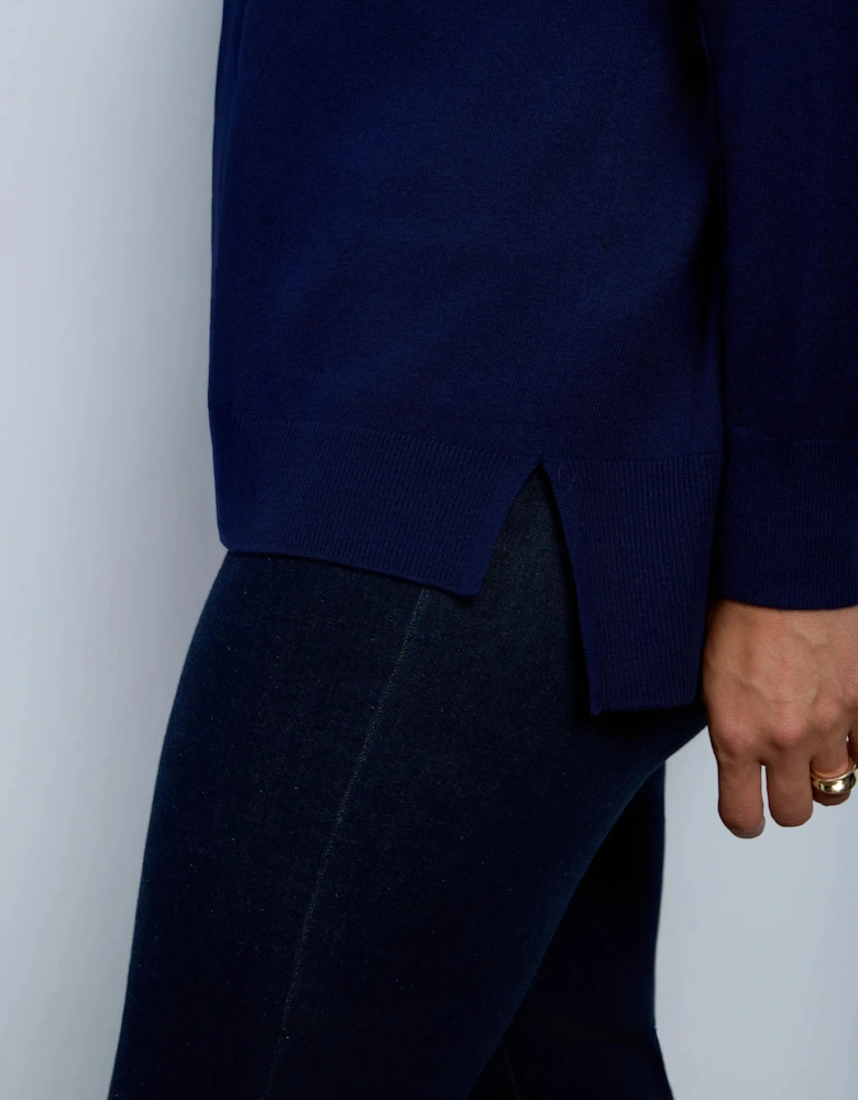 Navy Cotton Cashmere Blend Roll Neck Jumper