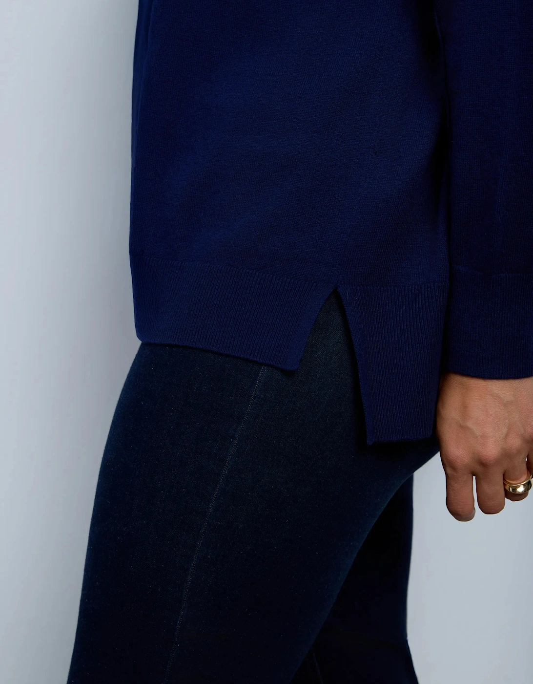 Navy Cotton Cashmere Blend Roll Neck Jumper