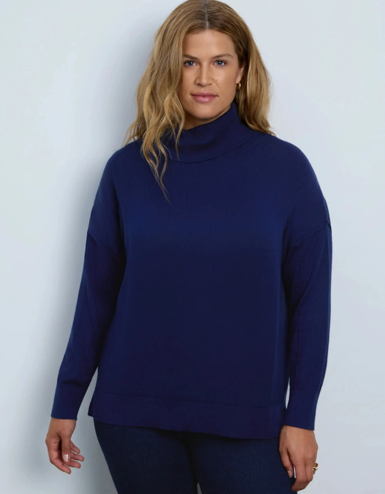 Navy Cotton Cashmere Blend Roll Neck Jumper