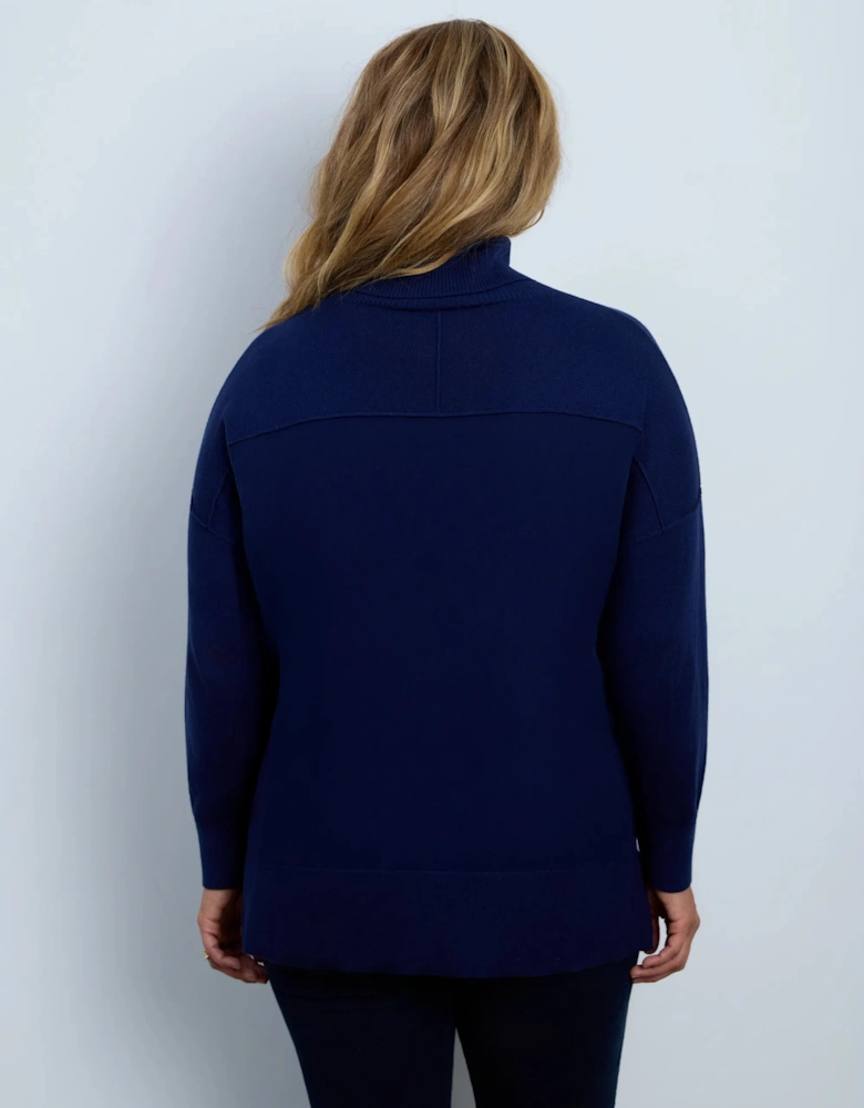 Navy Cotton Cashmere Blend Roll Neck Jumper