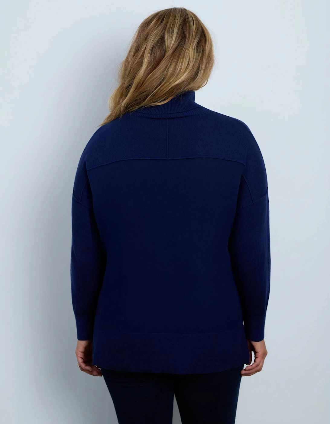 Navy Cotton Cashmere Blend Roll Neck Jumper