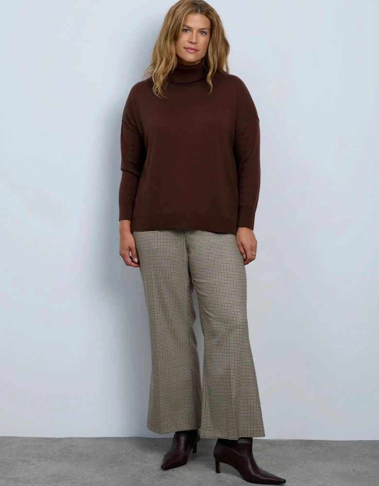 Brown Cotton Cashmere Blend Roll Neck Jumper
