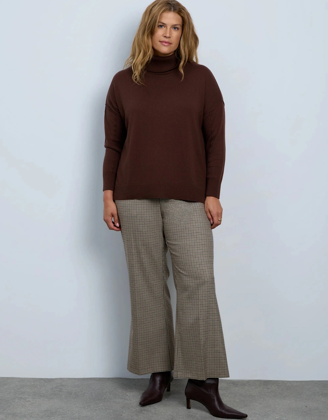 Brown Cotton Cashmere Blend Roll Neck Jumper