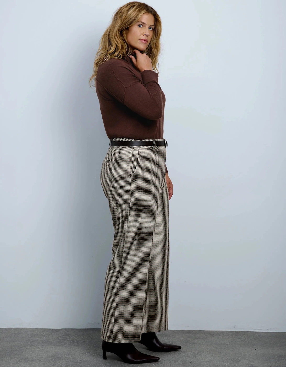 Brown Cotton Cashmere Blend Roll Neck Jumper