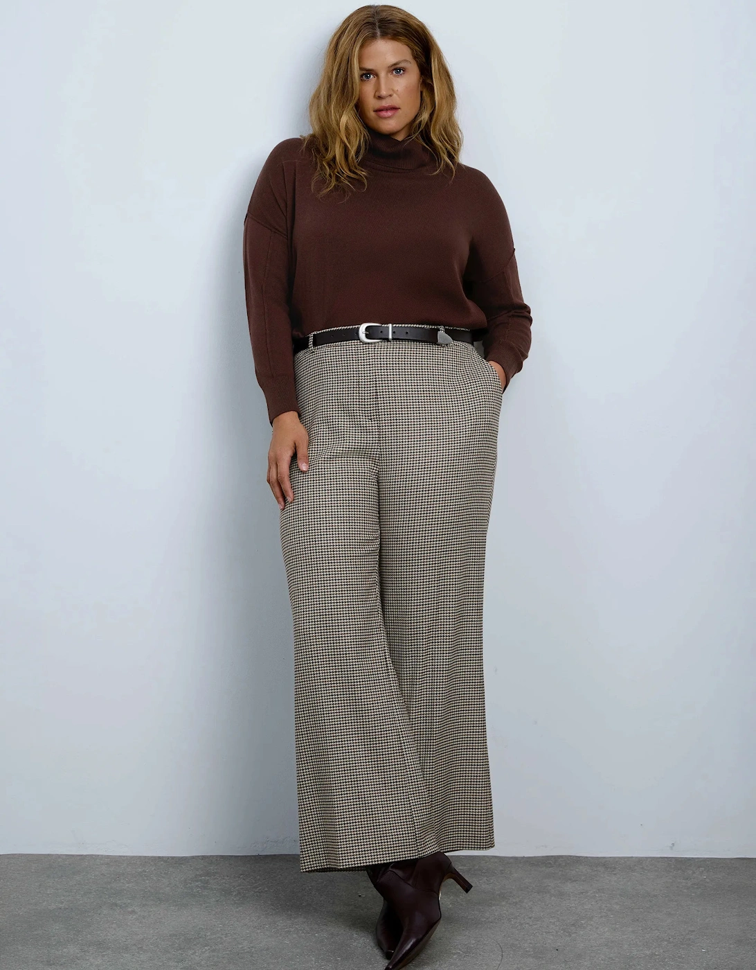 Brown Cotton Cashmere Blend Roll Neck Jumper