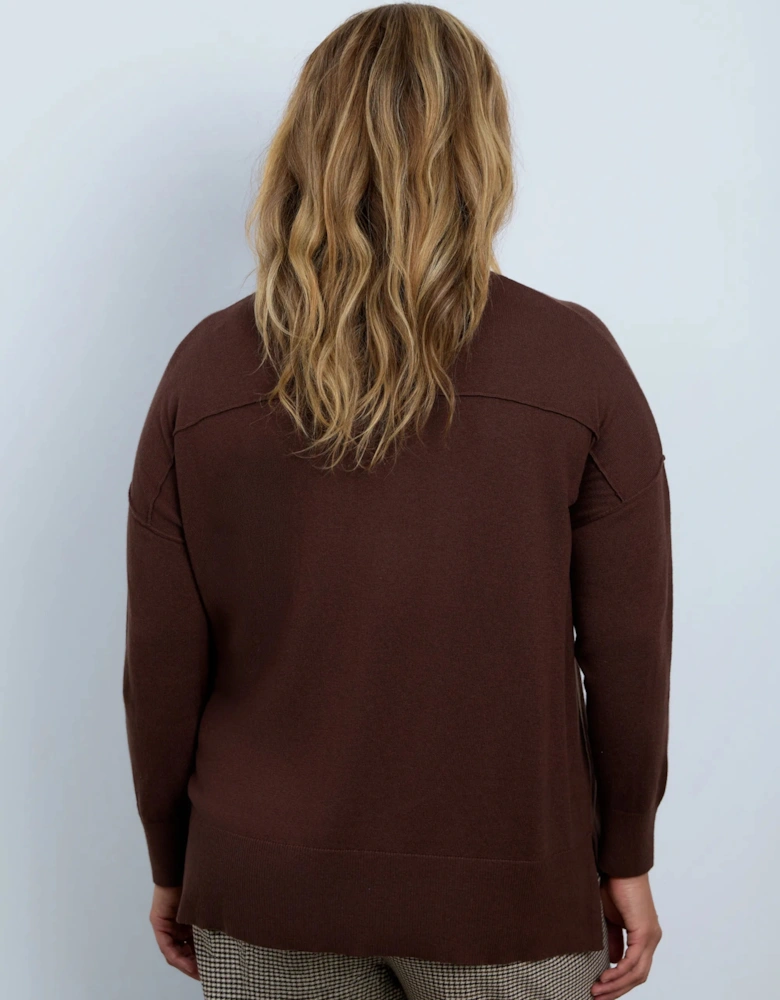 Brown Cotton Cashmere Blend Roll Neck Jumper