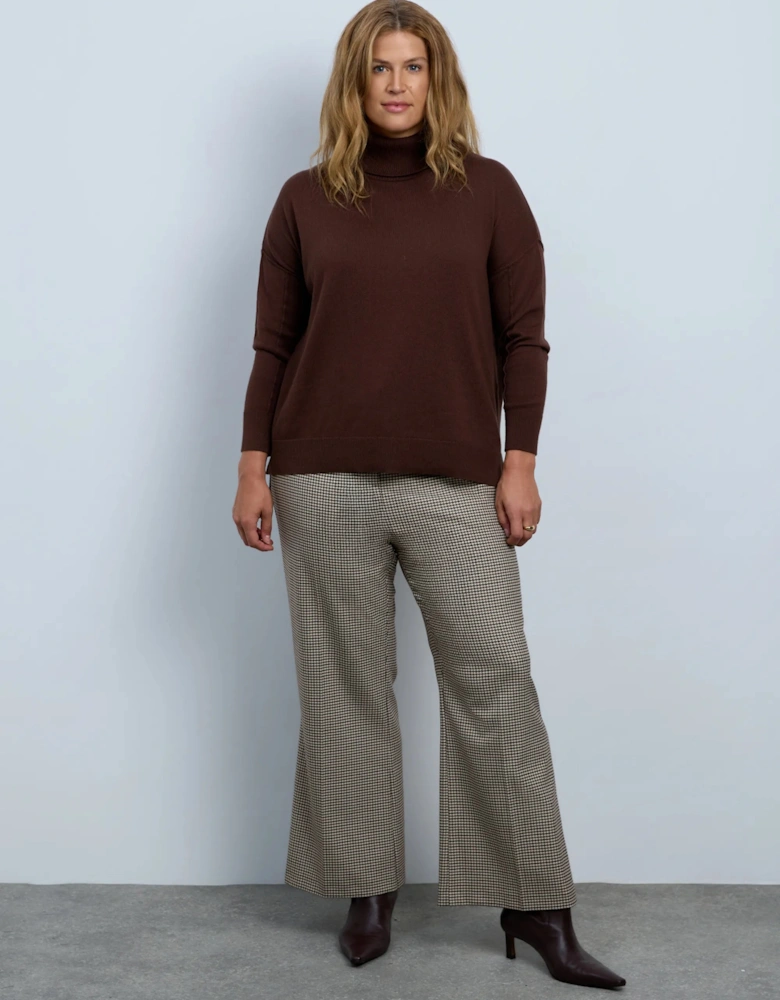 Brown Cotton Cashmere Blend Roll Neck Jumper