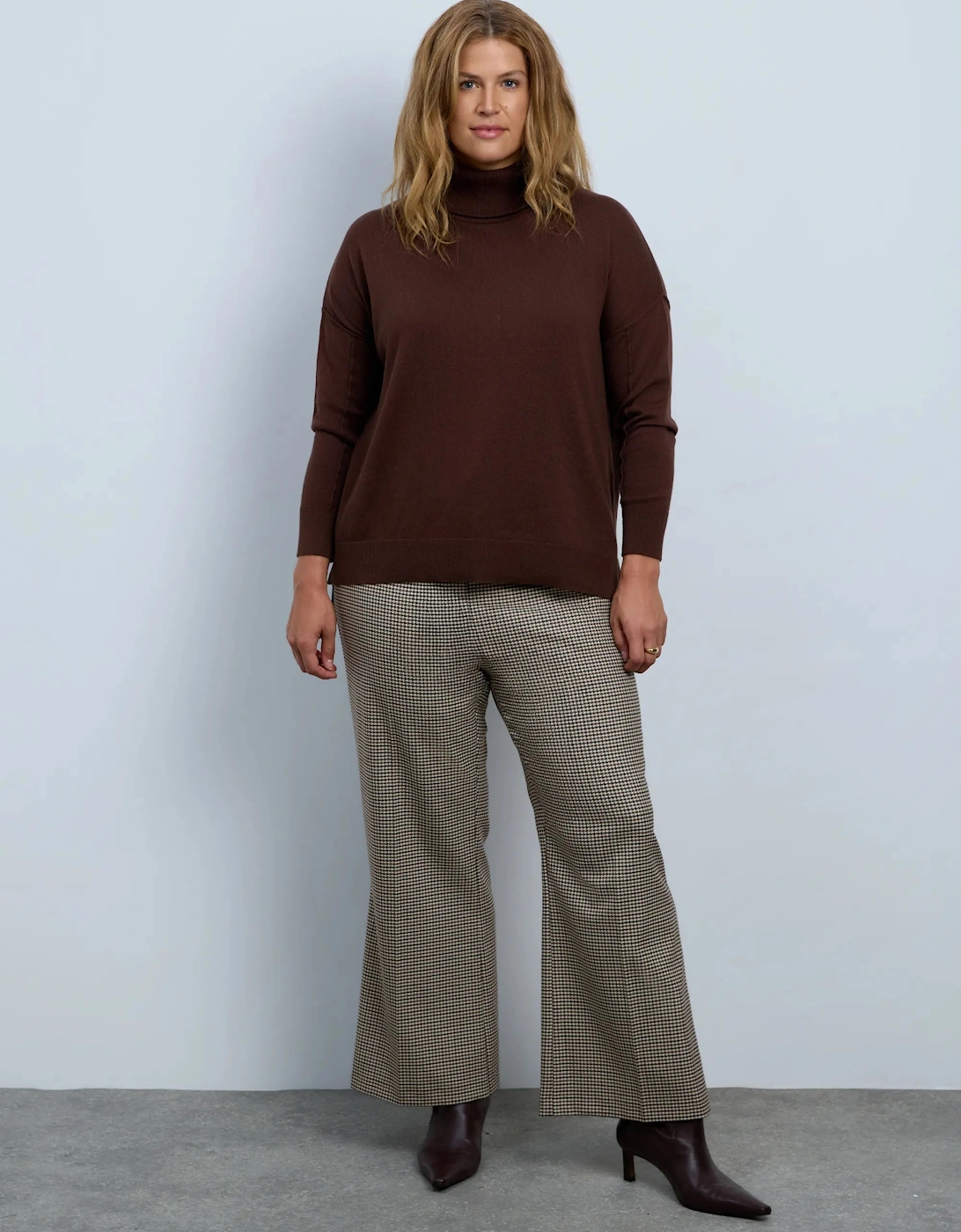 Brown Cotton Cashmere Blend Roll Neck Jumper
