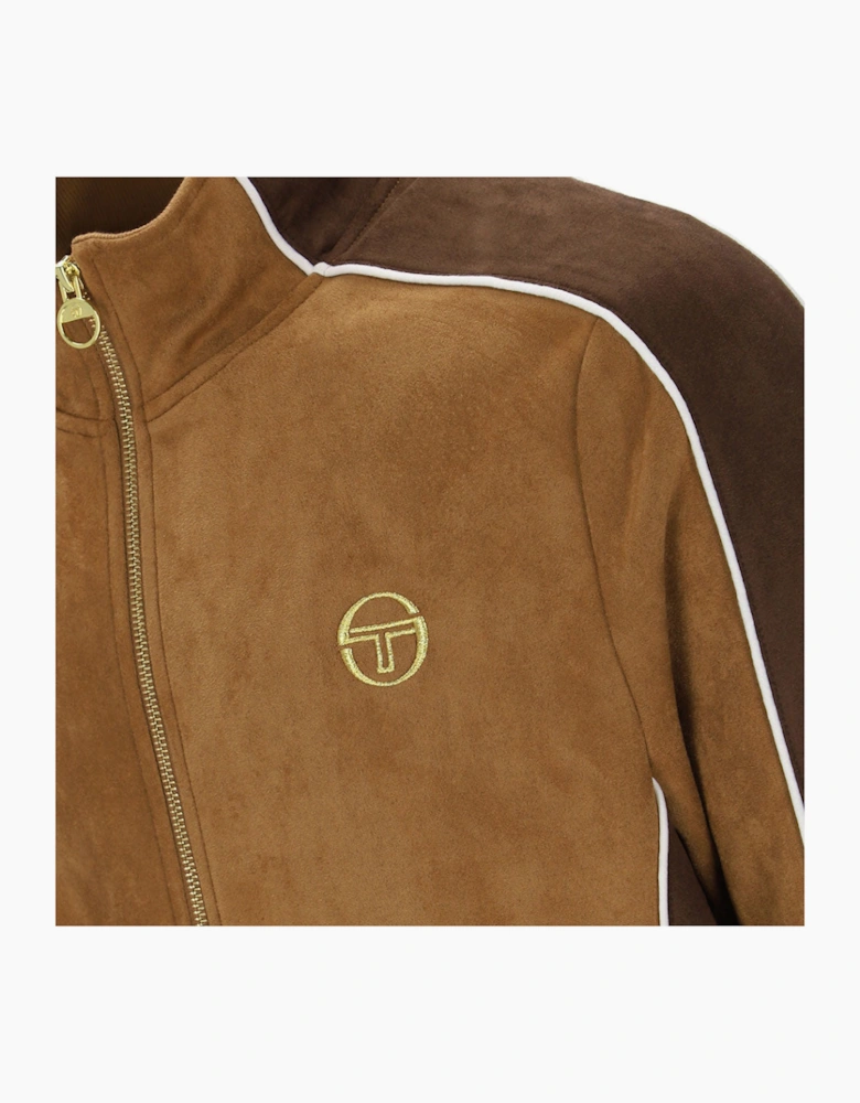 Sergio Tacchini Contrasto Suede Track Top - Golden Brown/Potting Soil/Gardenia