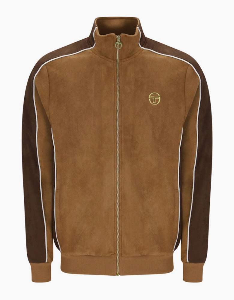 Sergio Tacchini Contrasto Suede Track Top - Golden Brown/Potting Soil/Gardenia