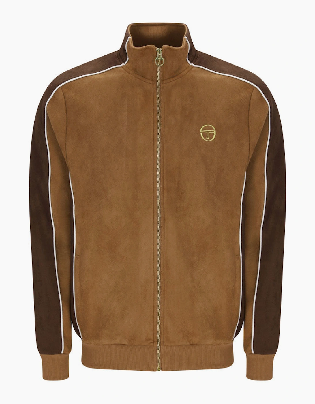 Sergio Tacchini Contrasto Suede Track Top - Golden Brown/Potting Soil/Gardenia